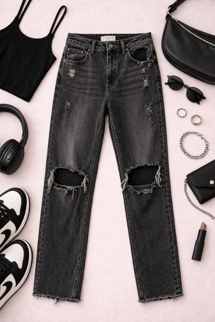 Abercrombie & Fitch Women's 90s Straight Ultra High Rise Jeans Black Size 29/8L